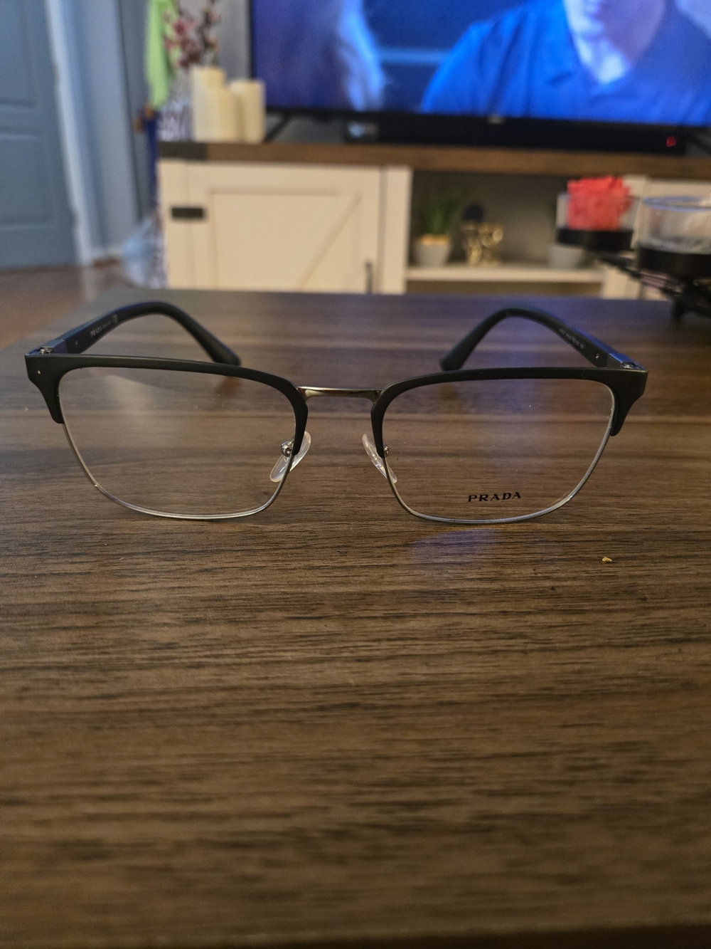 Prada Semi-Rim Rectangular Eyeglasses in Gunmetal - Picture 2 of 7